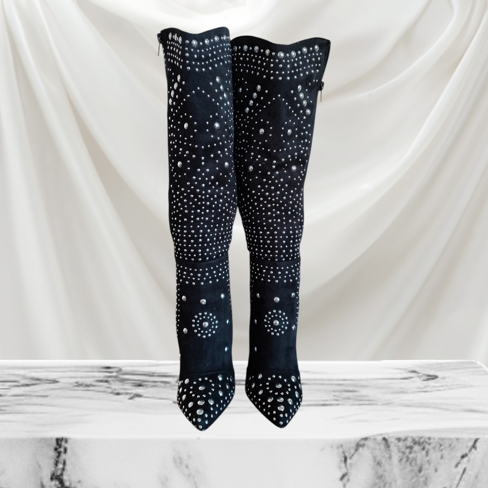 Over the Knee Boots Black with Studs Scene Women's Size 6 - Picture 2 of 8